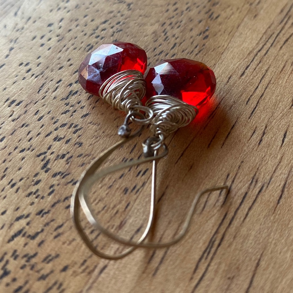 Sterling Silver red quartz dangle earrings